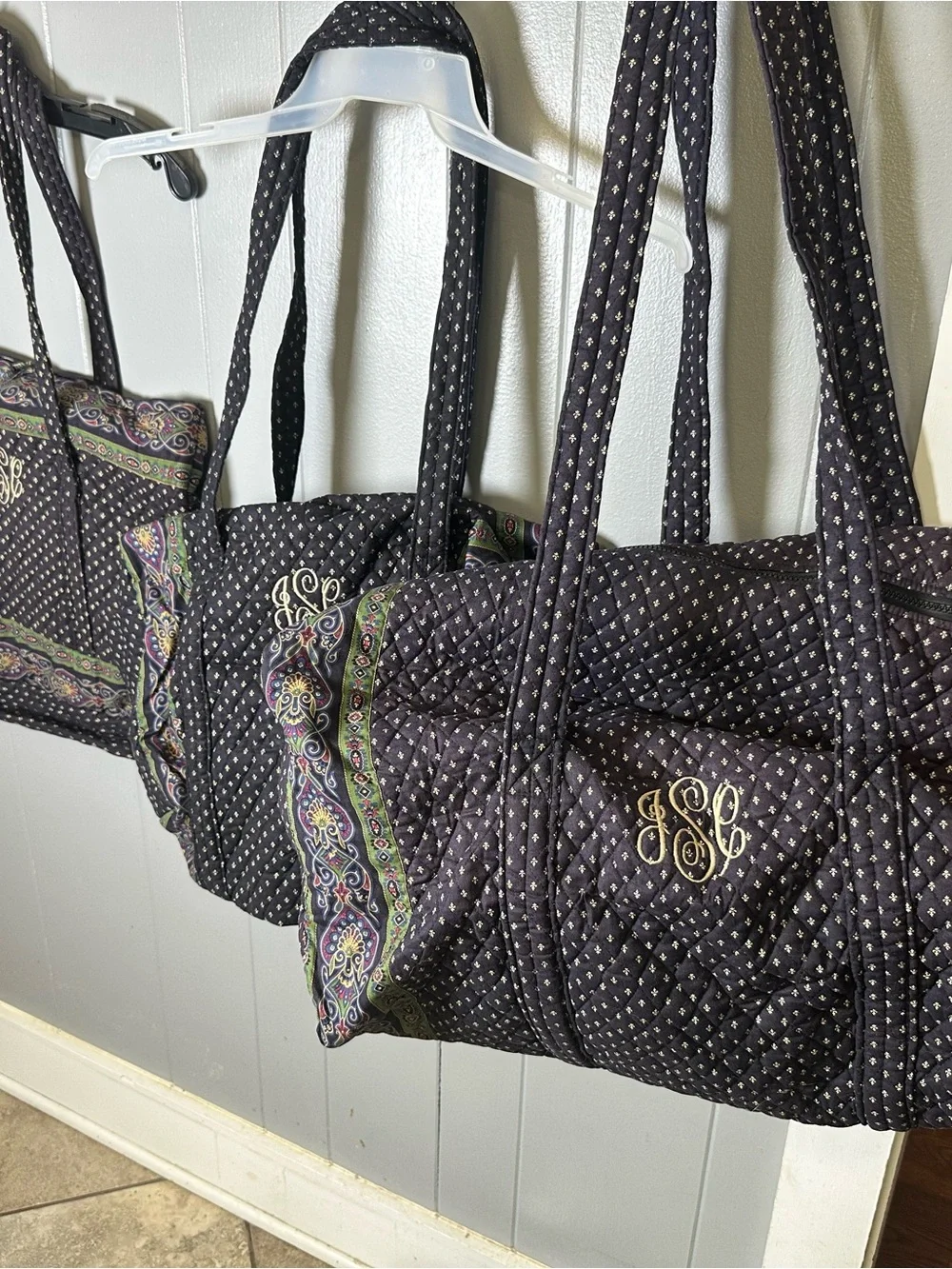 Vera Bradley set of three Quilted Tote duffle bagsPaisley Edge and Monogram